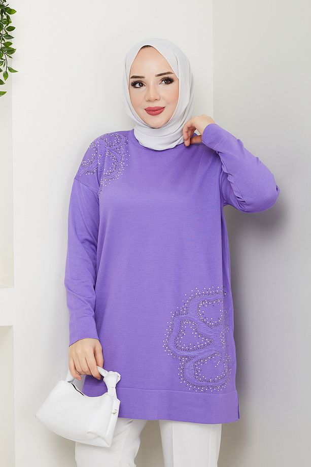 Kadın Papatya Desenli Merserize Triko Tunik - 3