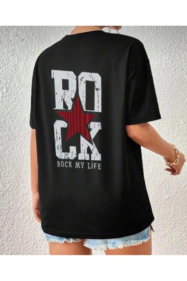 Unisex Rock My Life Printed Oversize Short Sleeve T-Shirt