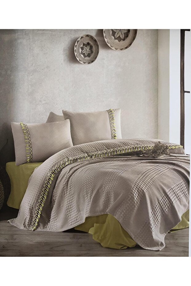 Clasy Butik Tek Kişilik Pike Takımı Bohemline Bej V3 - 1