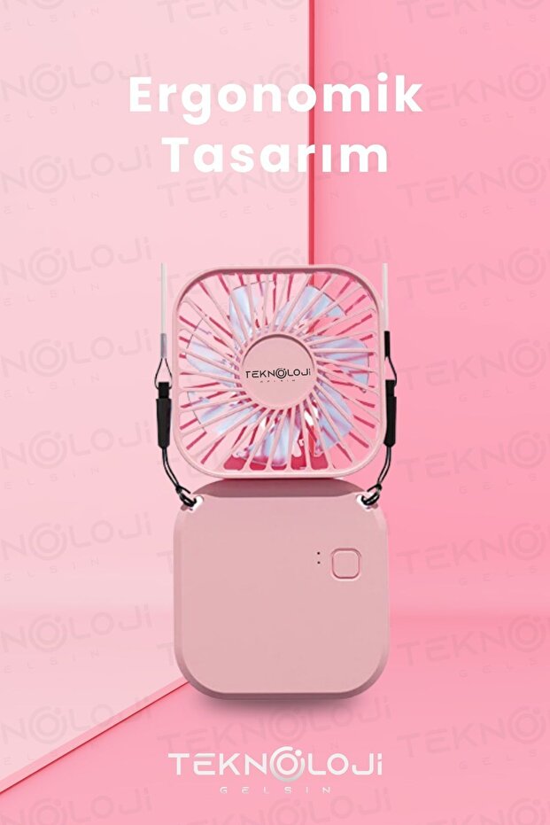 El Fanı Mini Masaüstü Ve Boyun Askılı Fan Portatif Şarjlı 3 Kademeli Vantilatör Soğutucu - 7