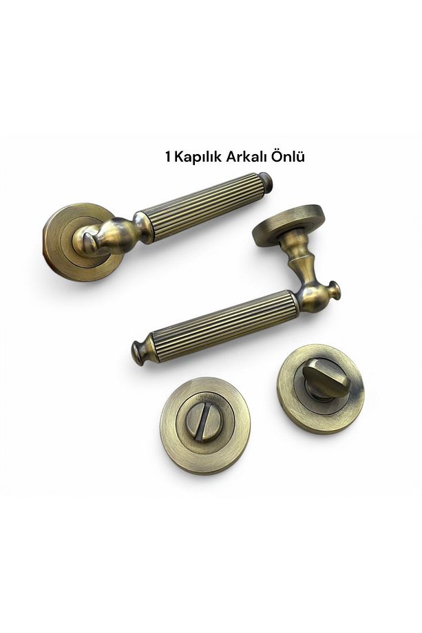Kapı Kolu Antik Sarı Kapı Kolu Rustik Kapı Kolu Takımı Antik Kapı Kulpu Wc Rozetli - 2