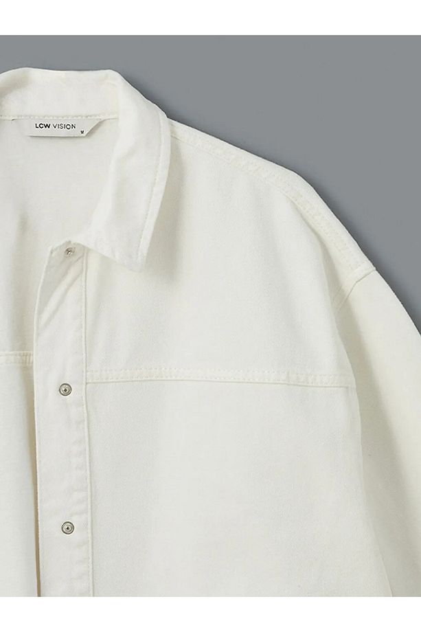 LCW Vision Beyaz Oversize Kadın Jean Gömlek - 3