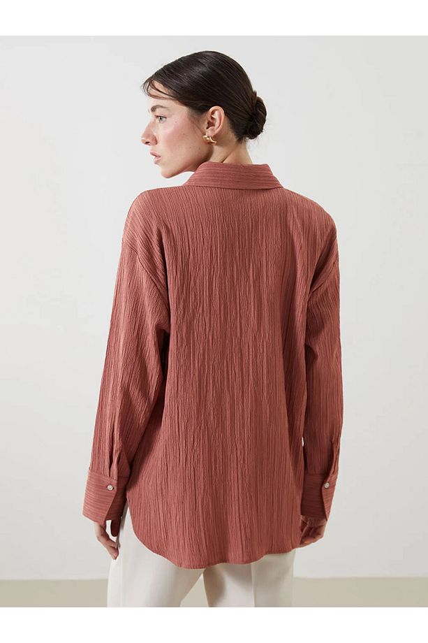 LCW Vision Pembe Oversize Dokulu Kadın Gömlek - 4