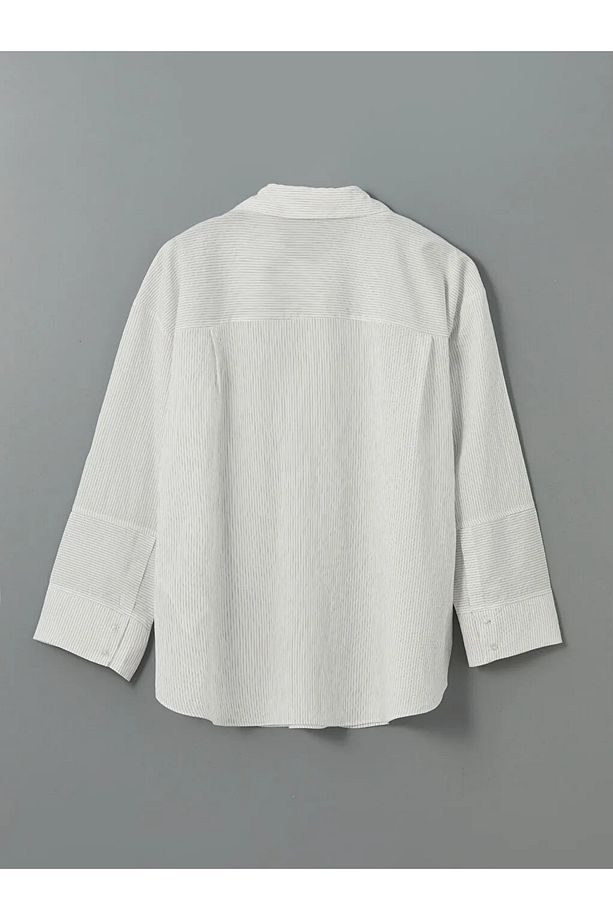 LCW Modest Ekru Çizgili Oversize Kadın Gömlek Tunik - 2