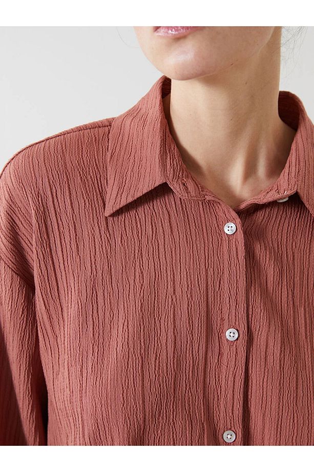 LCW Vision Pembe Oversize Dokulu Kadın Gömlek - 3