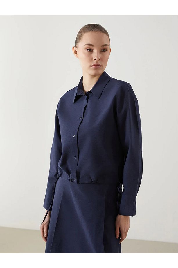 LCW Modest Lacivert Loose Fit Poplin Kadın Gömlek - 1