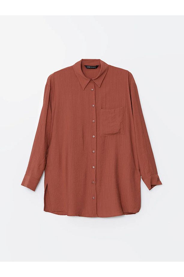 LCW Modest Pembe Dokulu Oversize Krinkle Kadın Gömlek Tunik - 1