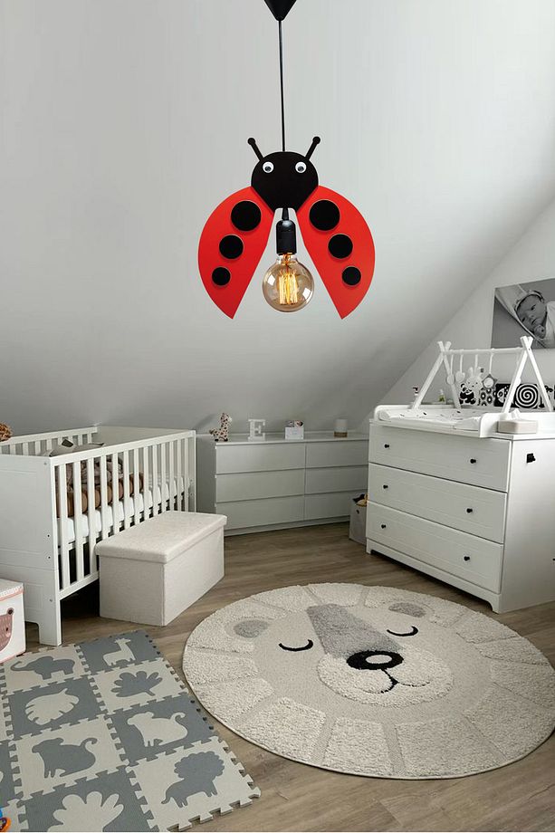 Ladybug Sevimli Uğur Böceği Sarkıt Avize Bebek Çocuk Odası  Modern  Dekoratif Rustik Tekli Avize - 6