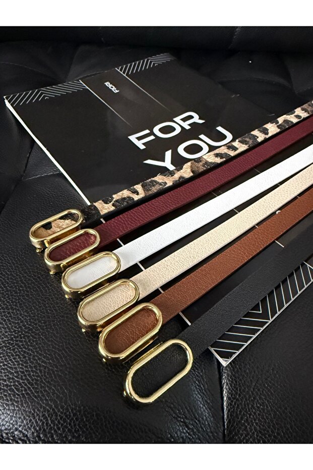 6-Piece Imported Oval Gold Buckle Thin Belt, Trouser Belt, Shirt Belt, Coat Belt