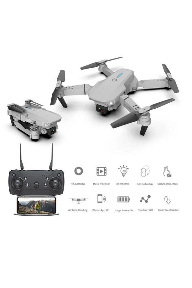 E88 4k Hd Çift Kameralı App Kontrol Wifi Katlanabilir Drone Gri - 3