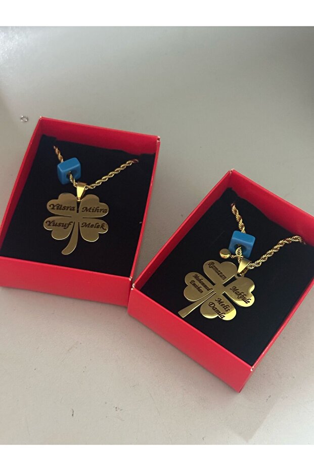 İSİM YAZILIR ÇELİK YONCA KOLYE - 1