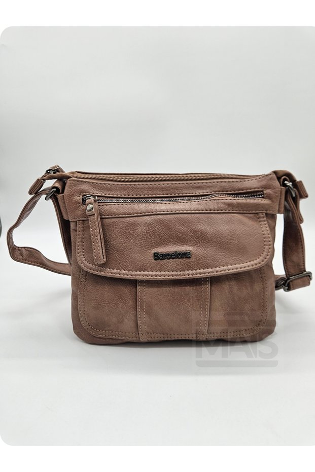 21K 1897 Barcelona Faux Wash Leather Shoulder Bag Mink