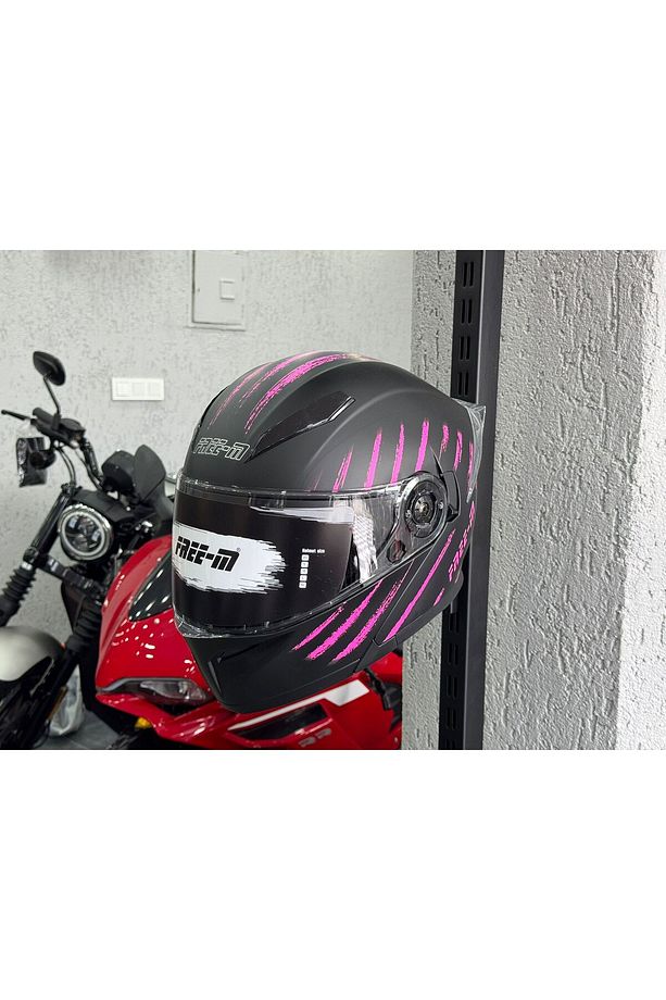 965 Pınk Zebra Mat Siyah-pembe Çene Açılır Kask - 2