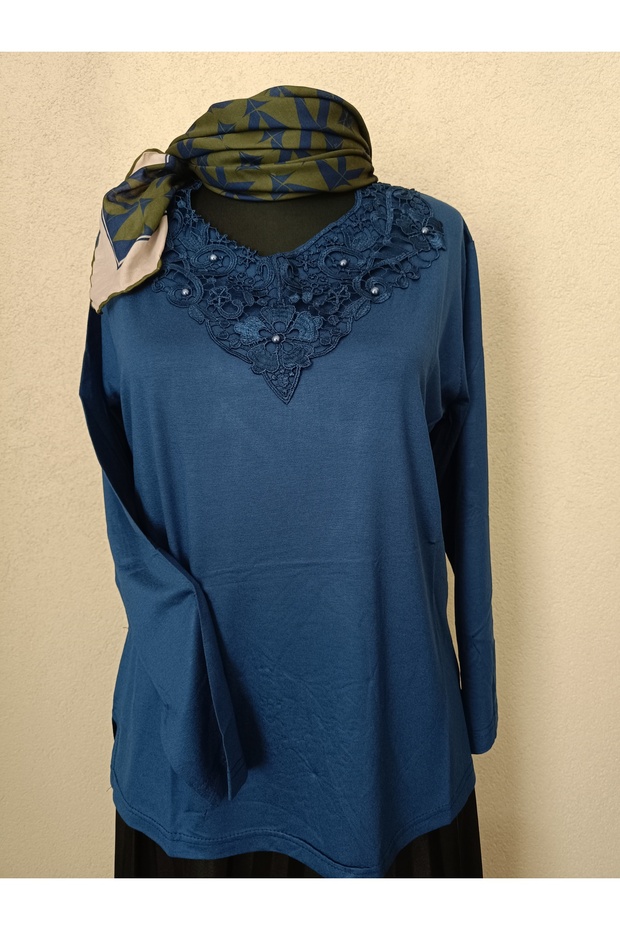 Women's Clothing Laced Blue Blouse Mother Cotton