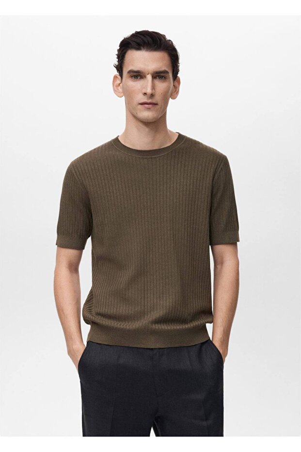 Çizgili dokuma tişört - 1