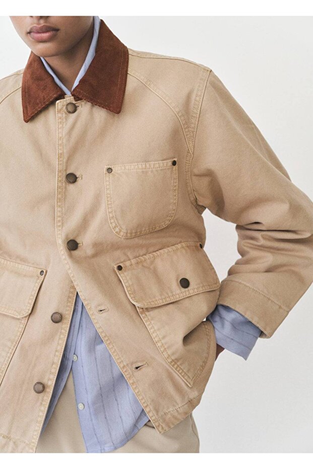 Kontrast yakalı denim parka - 8