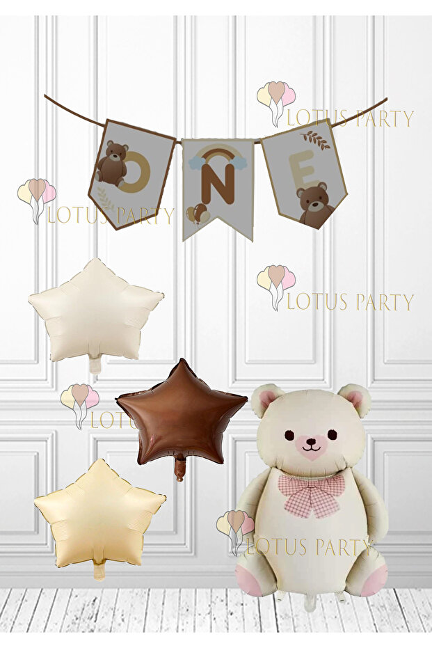 Retro One Lettering - One Banner - Retro Bear One Banner - Retro Bear - Retro Star Foil Balloon