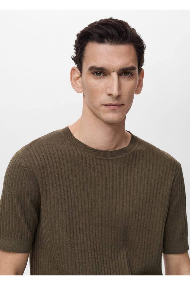 Çizgili dokuma tişört - 7