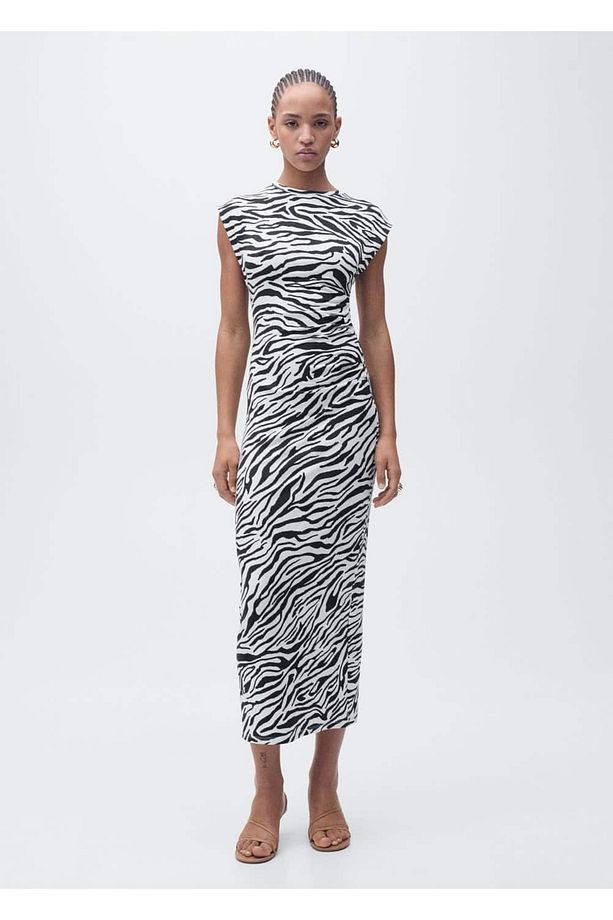 Zebra kesim midi elbise - 2