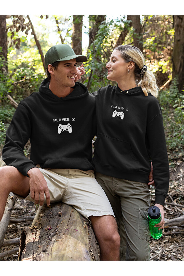 Player Printed Lover Set Cotton Long Sleeve Shardonlu 3 Thread Hooded Sweatshirt (1 Woman + 1 Man)