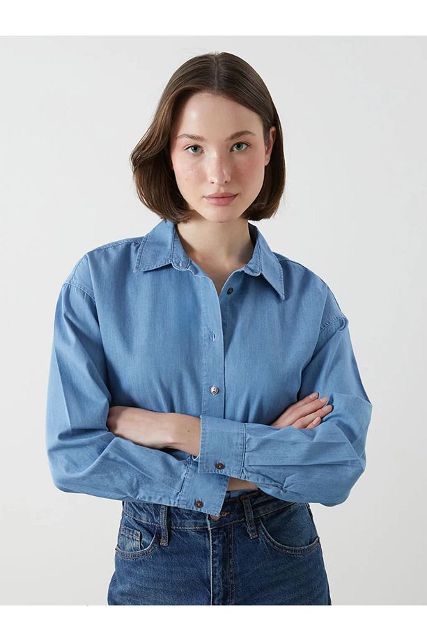 LCW ECO İndigo Oversize Kadın Jean Gömlek - 1