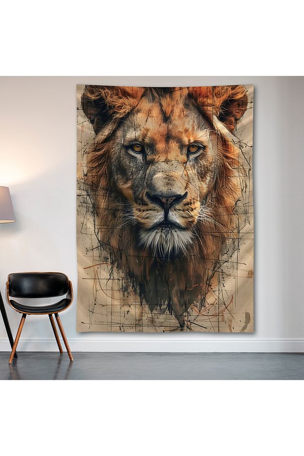Aslan Duvar Örtüsü Duvar Halısı Birinci Kalite Saten Kumaş Poster - 2