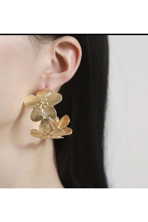 Gold Flower Big Hoop Earrings