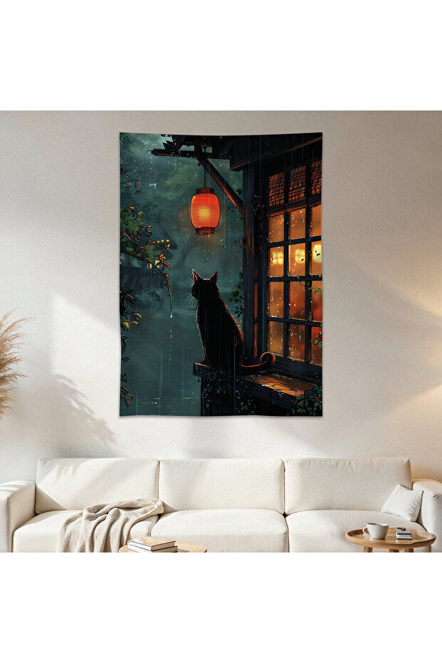 Japanese Cat Wallcloth Wall Tapestry First Quality Satin Fabric Poster
