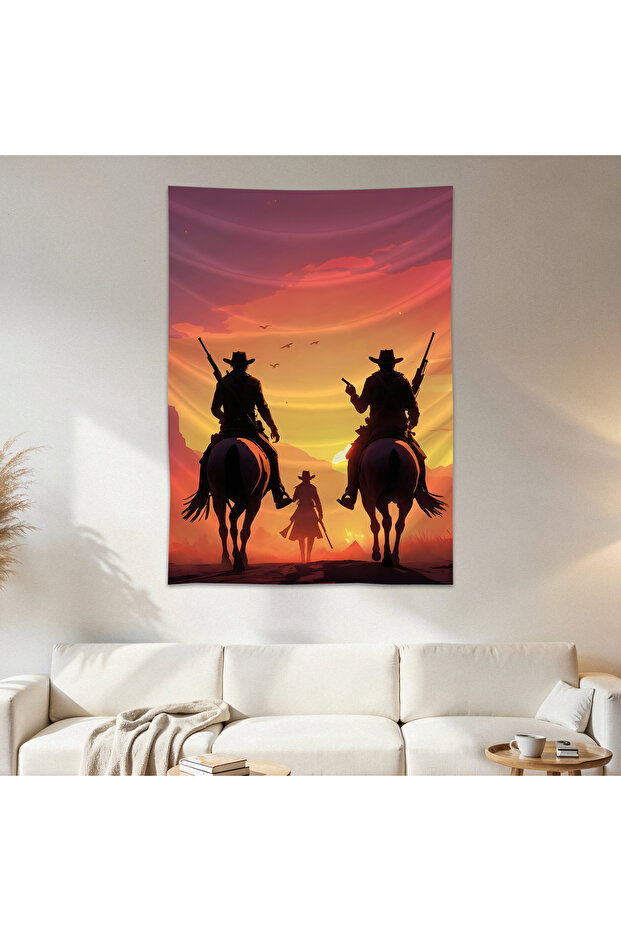 Two Cowboys Wall Cloth Wall Tapestry First Quality Satin Fabric Poster