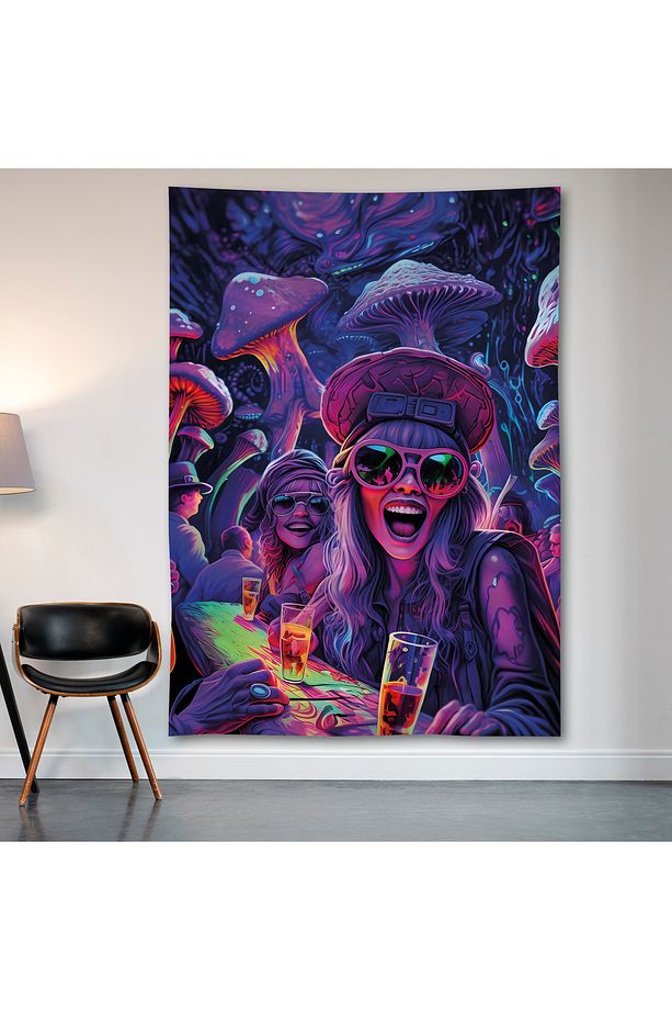 Mantar Neon Parti Duvar Örtüsü Duvar Halısı Birinci Kalite Saten Kumaş Poster - 2