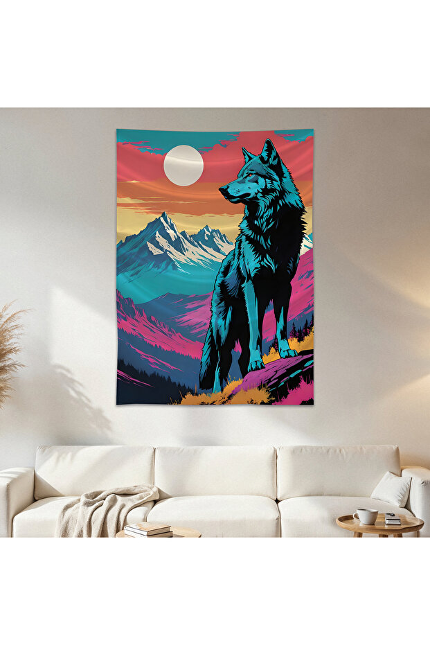 Blue Wolf Wall Drape Wall Tapestry First Quality Satin Fabric Poster