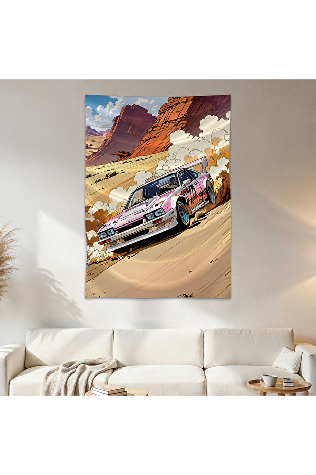 Rally Car Wall Cloth Wall Tapestry First Quality Satin Fabric Poster