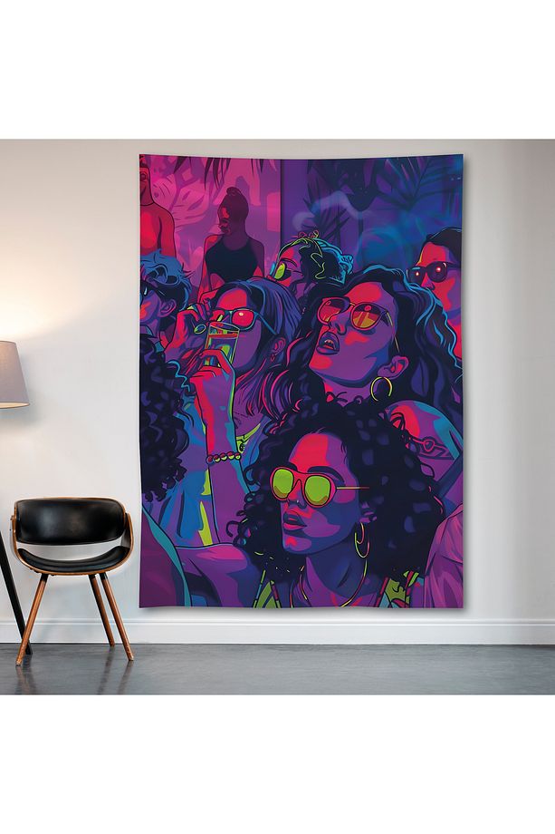Neon Parti Duvar Örtüsü Duvar Halısı Birinci Kalite Saten Kumaş Poster - 2