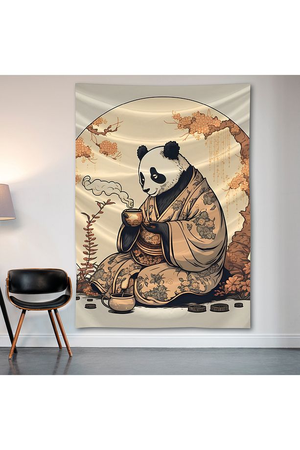 Japon Panda Duvar Örtüsü Duvar Halısı Birinci Kalite Saten Kumaş Poster - 2