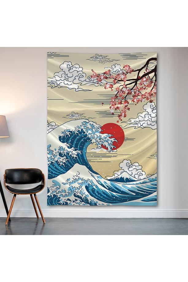 Japon Dalga Duvar Örtüsü Duvar Halısı Birinci Kalite Saten Kumaş Poster - 2