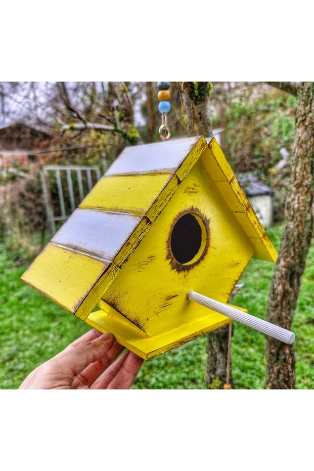 Wooden Hand Painted Bird House,24X17X10 Cm,Bird Nest for Garden Balcony Decoration