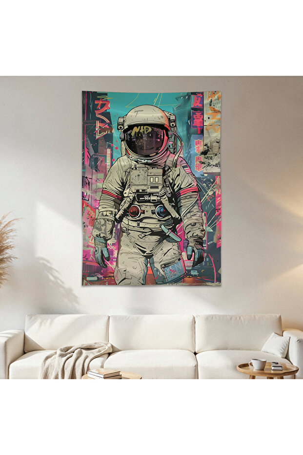 Astronaut Graffiti Wall Drape Wall Tapestry First Quality Satin Fabric Poster