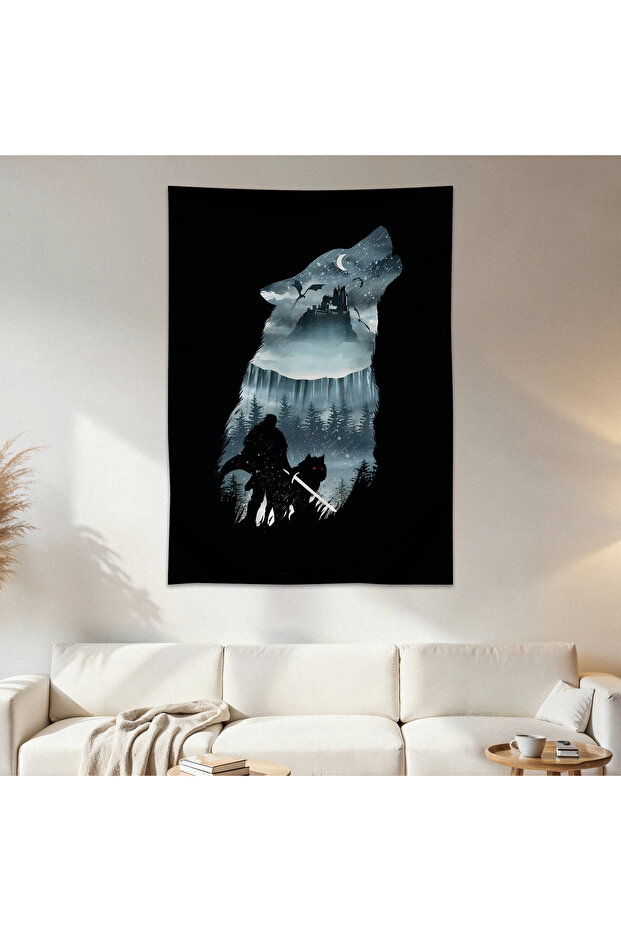 Wolf and Warrior Wall Cloth Wall Tapestry First Quality Satin Fabric Poster