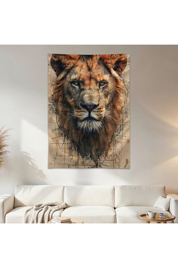 Aslan Duvar Örtüsü Duvar Halısı Birinci Kalite Saten Kumaş Poster - 1