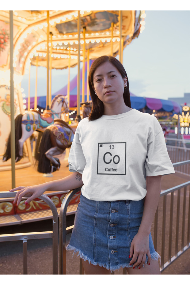 Coffee Printed Women's Crew Neck Cotton Oversize Short Sleeve T-Shirt