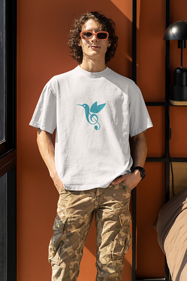 Nota Bird Printed Men's Crew Neck Cotton Oversize Short Sleeve T-Shirt
