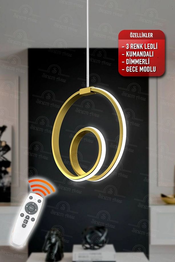 Orcan  Eskitme Kumandalı 3 Renk Ledli Dimmerli Modern Ledli Avize - 1