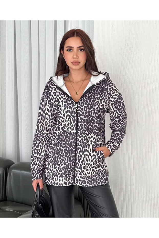 Leopar Desen Kap Ceket