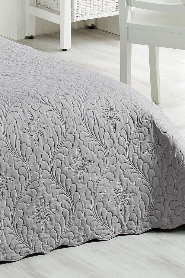 İvy Gri Çift Kişilik Microfiber Kapitone Yatak Örtüsü - 5