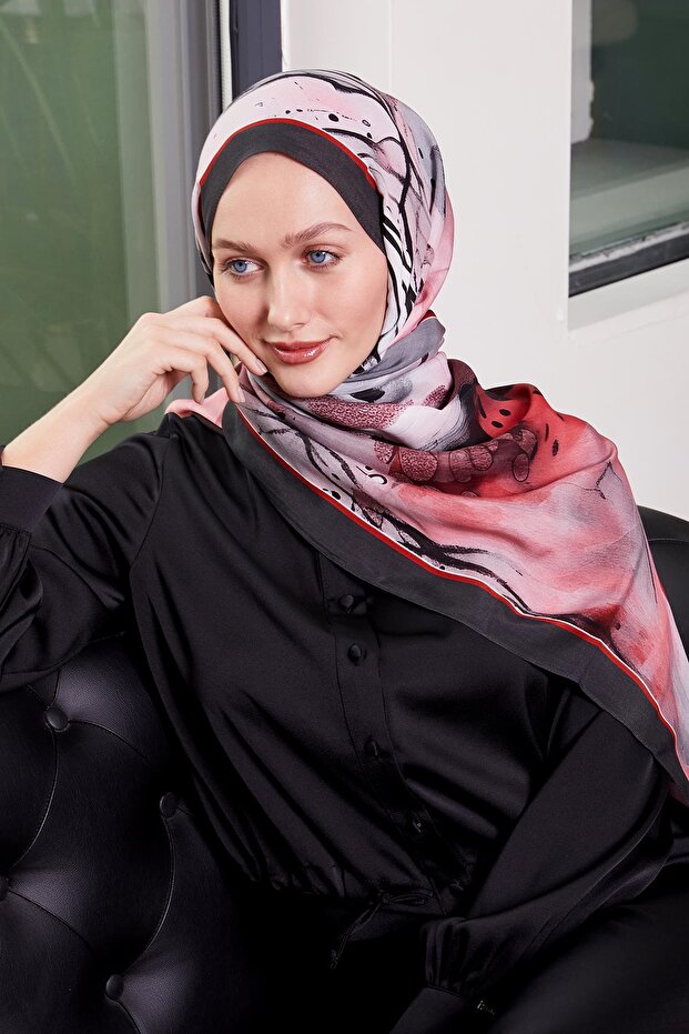 Nar Çiçeği Ebruli Desen Royal Şal - 4