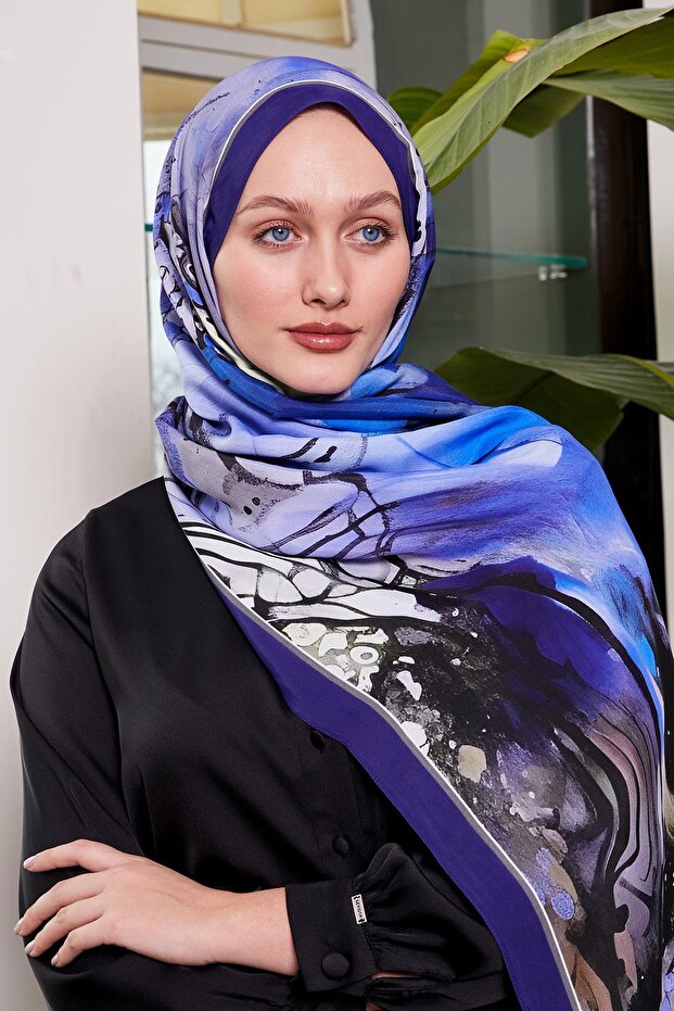 Morcivert Ebruli Desen Royal Şal - 1