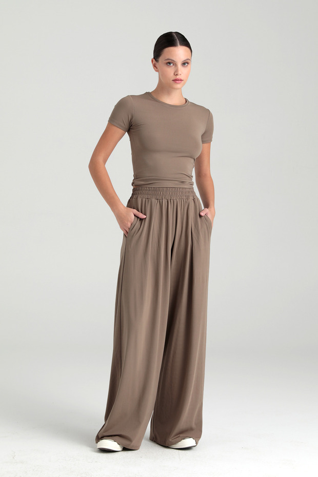 Soft Touch Piliseli Pantolon Vizon - 1