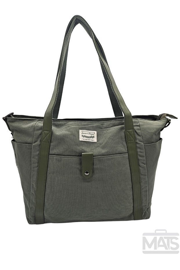 Smart Bags Linen Canvas Fabric Khaki Shoulder Bag