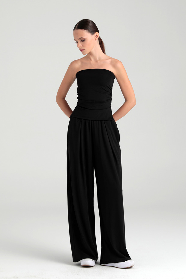 Soft Touch Piliseli Pantolon Siyah - 2