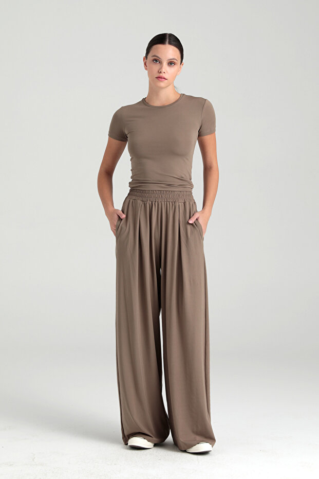 Soft Touch Piliseli Pantolon Vizon - 2